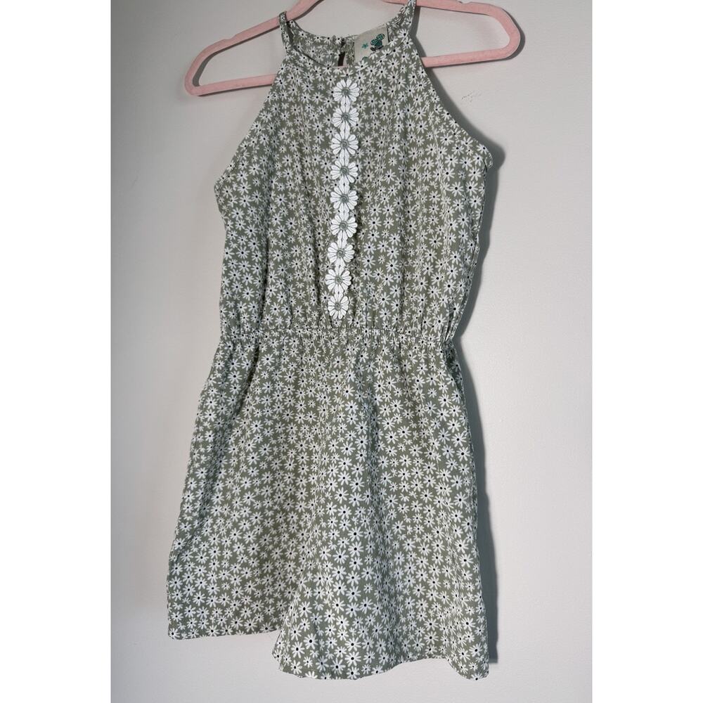 Lily Bleu Girls Green White Floral Sleeveless Romper Size 8 Sprin Summer